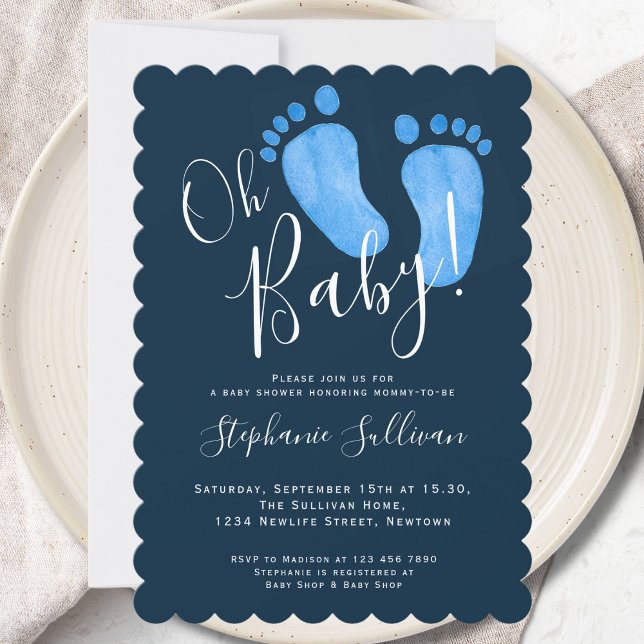 Invitation Baby shower bleu marine Oh Baby Boy moderne (Créateur téléchargé)
