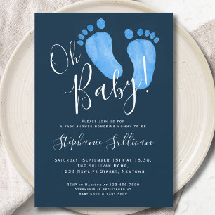Invitation Baby shower bleu marine Oh Baby Boy moderne