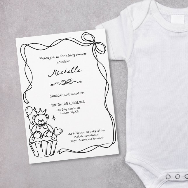 Invitation Baby shower bleu mignon à main blanche tiré (Créateur téléchargé)