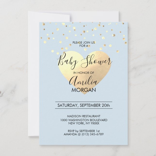 Invitation Baby shower bleu mignon de garçon de coeur de (Devant)