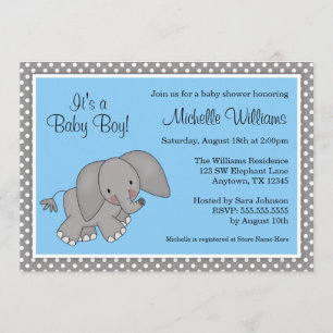 Invitation Baby shower bleu mignon de garçon d'éléphant