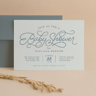 Invitation Baby shower bleu mignon et doux