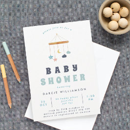 Invitation Baby shower bleu mobile moderne Crib
