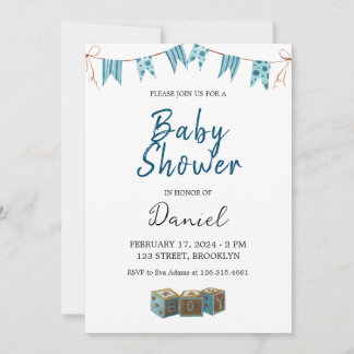 Invitation Baby shower bleu mou