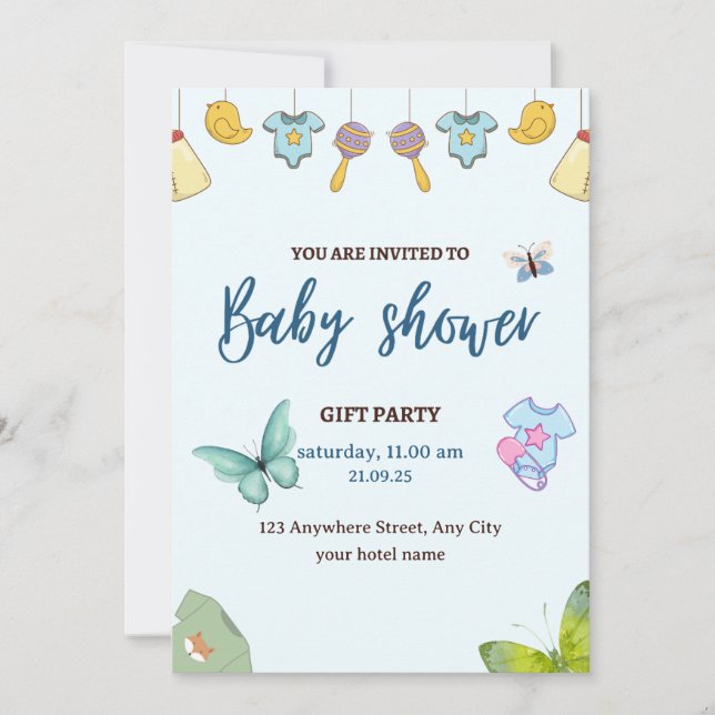 Invitation Baby shower bleu mou (Devant)