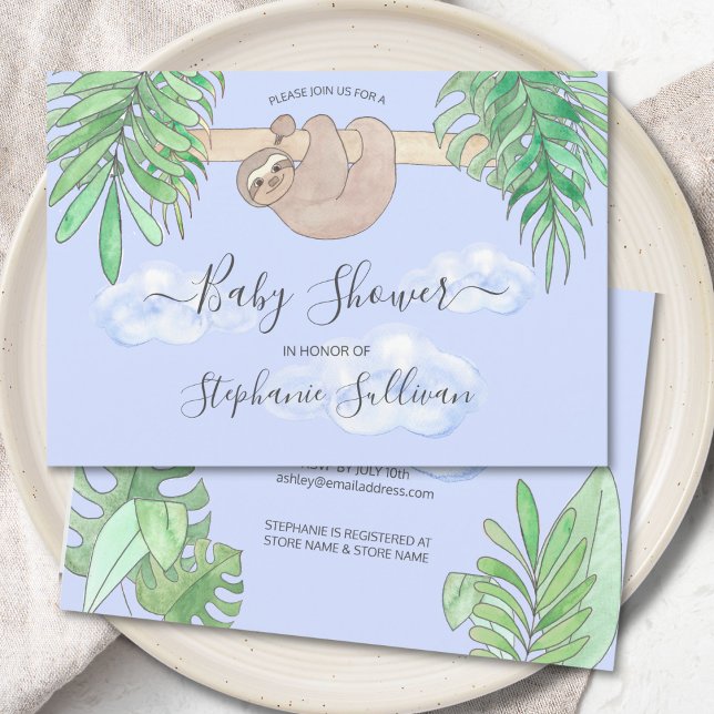 Invitation Baby shower bleu mou pour bébé Sloth Blue (Créateur téléchargé)