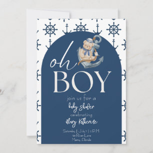 Invitation Baby shower bleu Nautique Teddy Bear