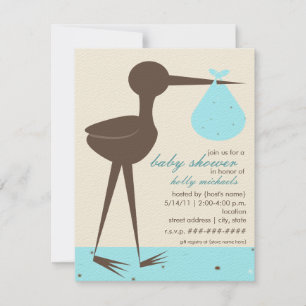 Invitation Baby shower bleu oeuf de Robin à cigogne sophistiq