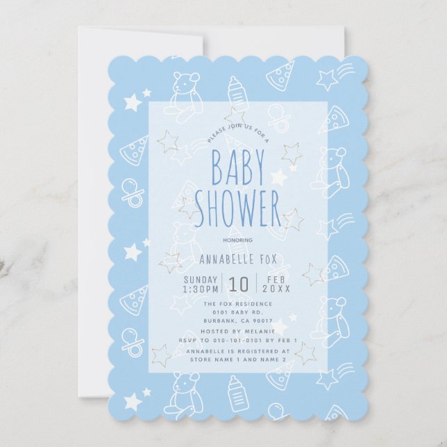 Invitation Baby shower bleu Pizza à la crème glacée Teddy Bea (Devant)