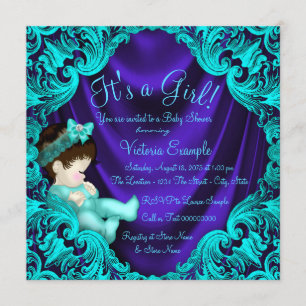 Invitation Baby shower bleu pourpre et Turquoise