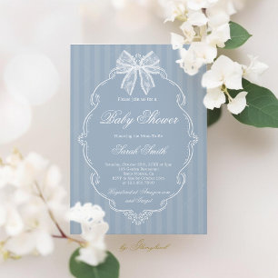 Invitation Baby Shower Bleu Poussiéreux Dentelle