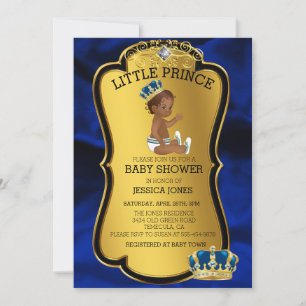 Invitation Baby Shower Bleu Prince Afro-Américain