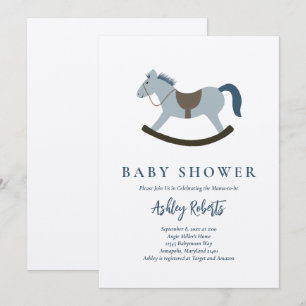 Invitation Baby shower bleu Rocking Horse