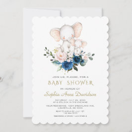 Invitation Baby shower bleu rose Eléphant