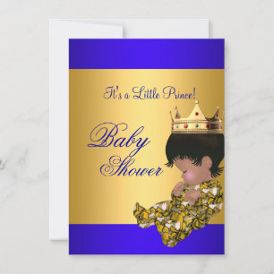 Invitation Baby Shower Bleu Royal Or Garçon couronne prince