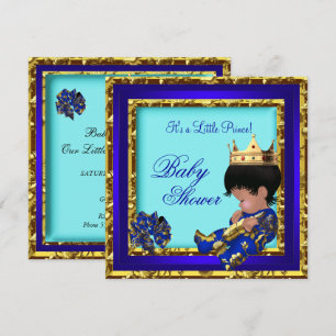 Invitation Baby Shower Bleu Royal Or Garçon couronne prince