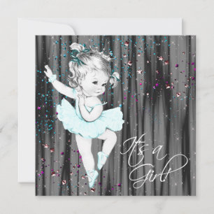 Invitation Baby Shower Bleu Sarcelle Vintage