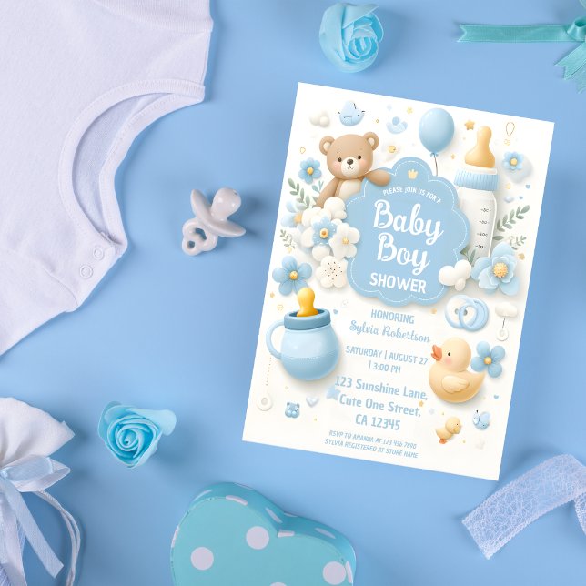 Invitation Baby shower bleu Teddy Bear Boy (Créateur téléchargé)