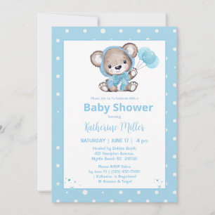 Invitation Baby shower bleu Teddy Bear Boys