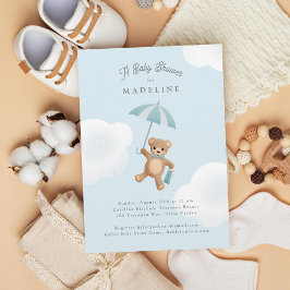 Invitation Baby shower bleu Teddy Bear classique