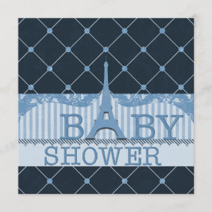 Invitation Baby shower bleu Tour Eiffel chic