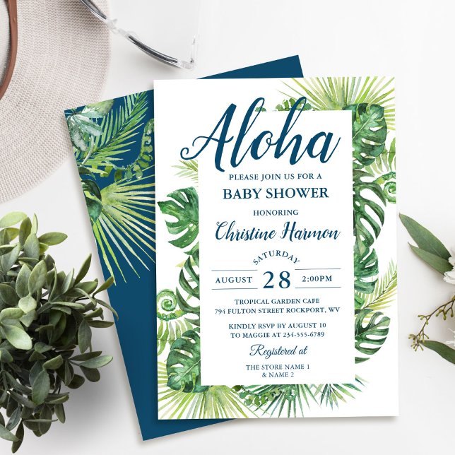 Invitation Baby shower bleu tropical Aloha (Créateur téléchargé)