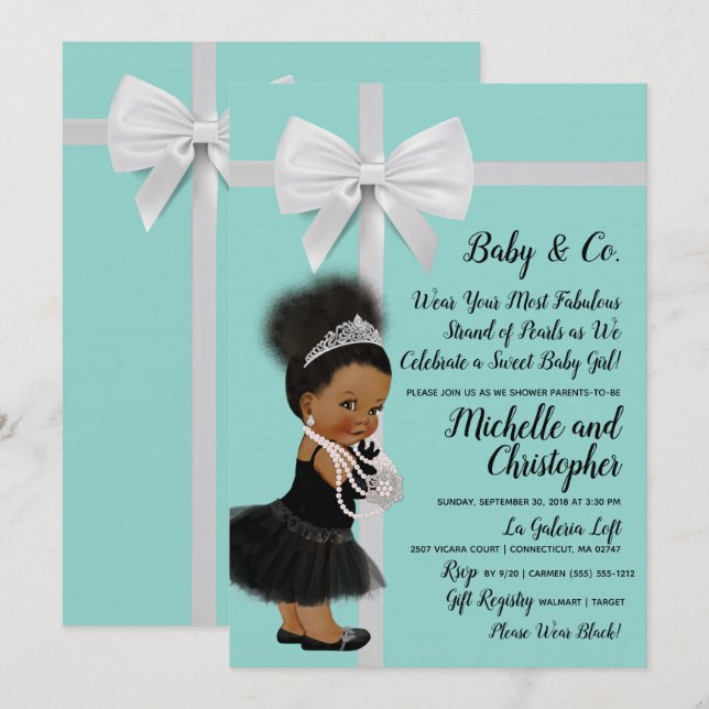 Invitation Baby shower bleu turquoise (Devant / Derrière)