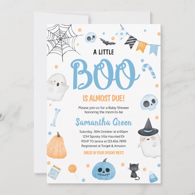 Invitation Baby shower Blue A Little Boo (Devant)