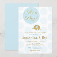 Invitation Baby shower Blue and Gold