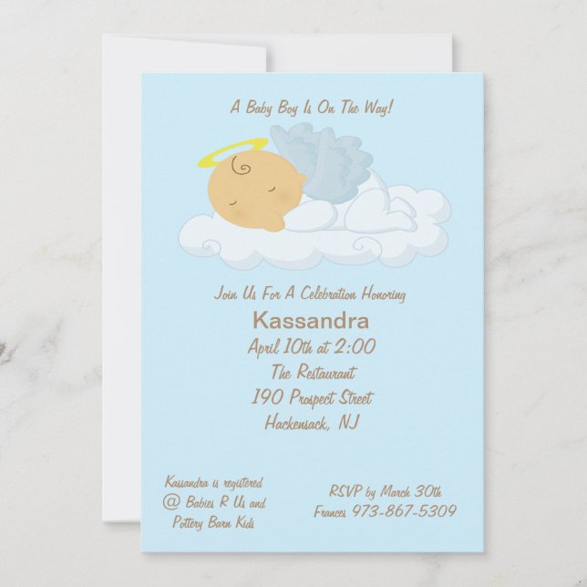 Invitation Baby shower Blue Baby Angel (Devant)