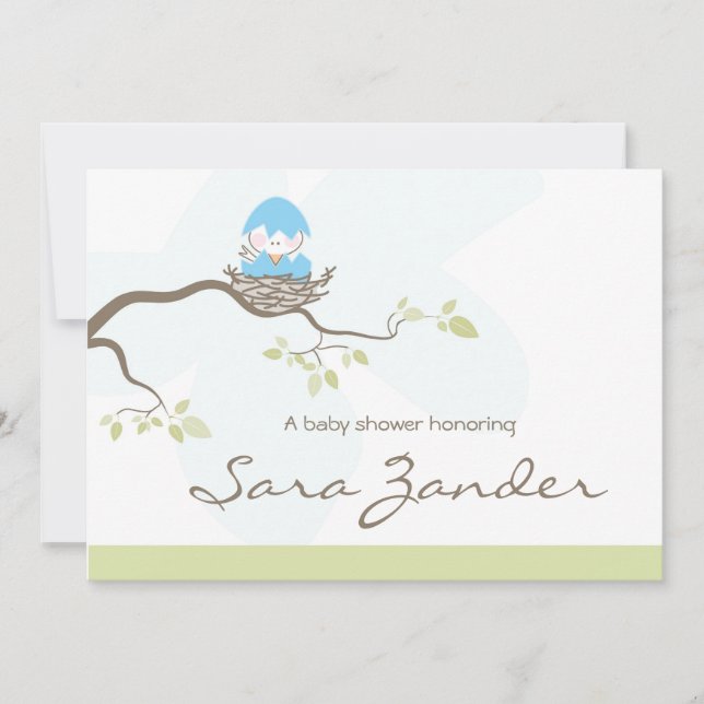 Invitation baby shower - Blue Baby Bird (Devant)