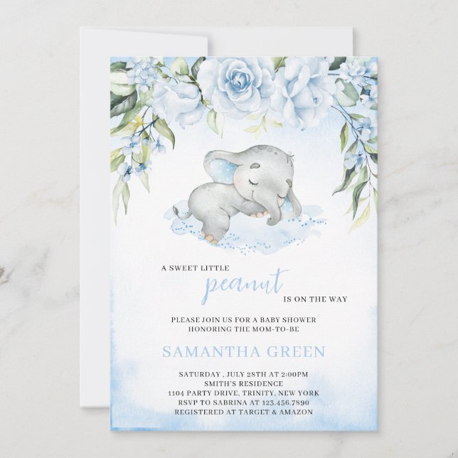 Invitation Baby shower Blue Boy Elephant (Devant)