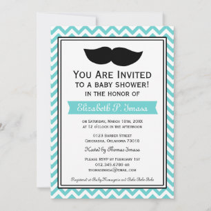 Invitation Baby shower Blue Boy Mustache Chevron
