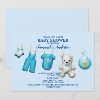 Invitation Baby shower Blue Boys Belle Élégante