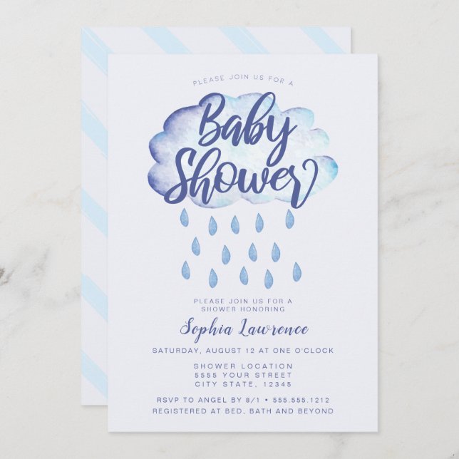 Invitation Baby shower Blue Cloud et Raindrops (Devant / Derrière)