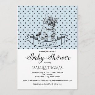 Invitation Baby shower Blue Cute Kitten