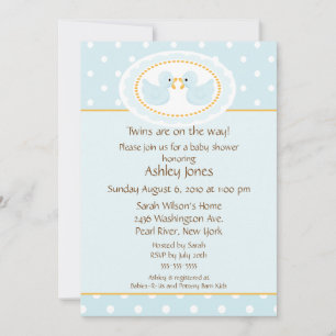 Invitation Baby shower Blue Ducks Twins