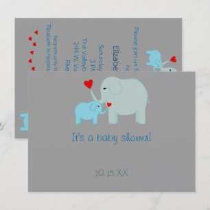 Invitation Baby shower Blue Elephant