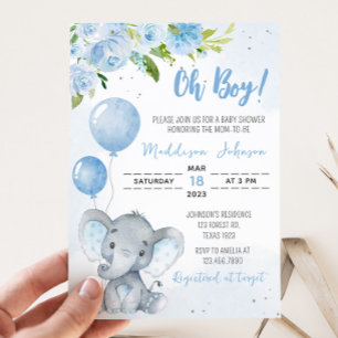 Invitation Baby shower Blue Elephant