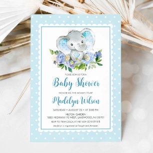 Invitation Baby shower Blue Elephant