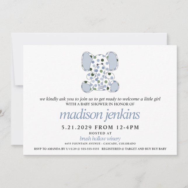 Invitation Baby shower Blue Elephant (Devant)