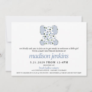 Invitation Baby shower Blue Elephant