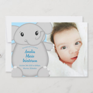 Invitation Baby shower Blue Elephant