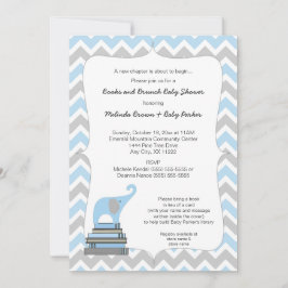 Invitation Baby shower Blue Elephant Book, livres et brunch