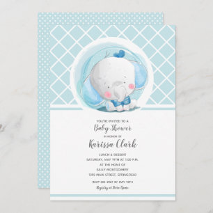 Invitation Baby shower Blue Elephant Boy