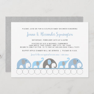 Invitation Baby shower Blue Elephant Couples