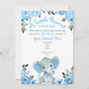 Invitation Baby shower Blue Elephant, Floral Boy