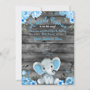 Invitation Baby shower Blue Elephant, rustique