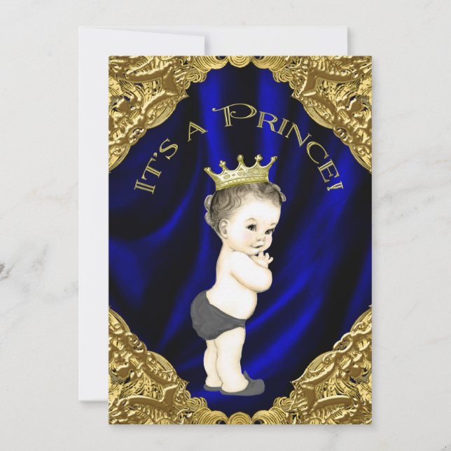 Invitation Baby shower Blue et Gold Prince (Devant)
