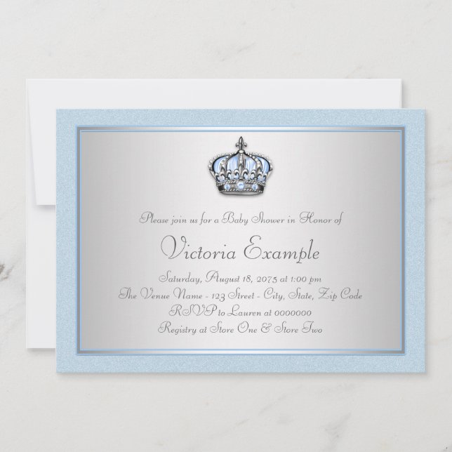 Invitation Baby shower Blue et Silver Prince (Devant)